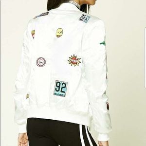 Emoji Patch Satin Bomber Jacket